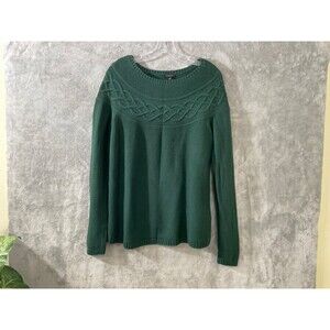 Talbots Nordic Emerald green Cable Knit sweater pull on women’s M cashmere blend